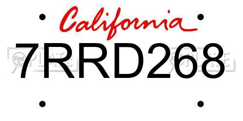 7RRD268 California License Plate