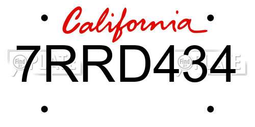 7RRD434 California License Plate