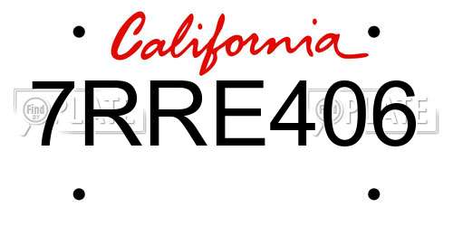 7RRE406 California License Plate