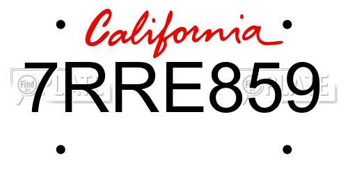 7RRE859 California License Plate
