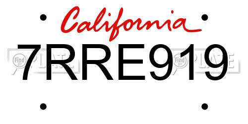 7RRE919 California License Plate