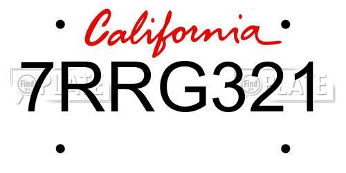 7RRG321 California License Plate