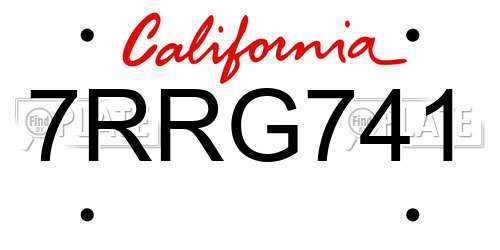7RRG741 California License Plate