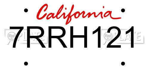 7RRH121 California License Plate