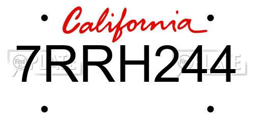 7RRH244 California License Plate