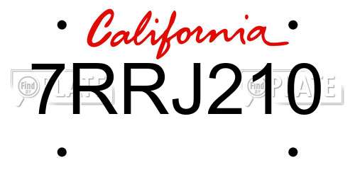 7RRJ210 California License Plate