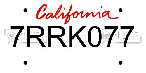 7RRK077 California License Plate