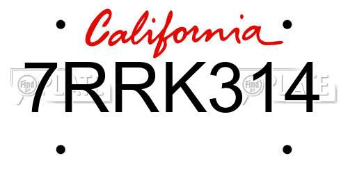 7RRK314 California License Plate