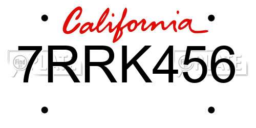 7RRK456 California License Plate