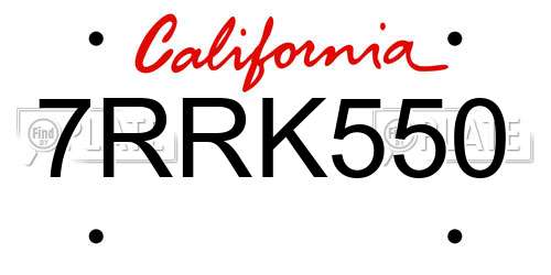 7RRK550 California License Plate