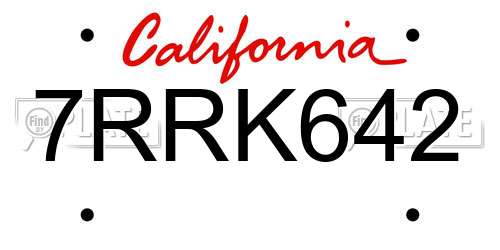 7RRK642 California License Plate