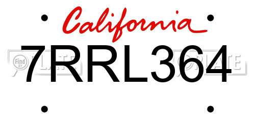 7RRL364 California License Plate