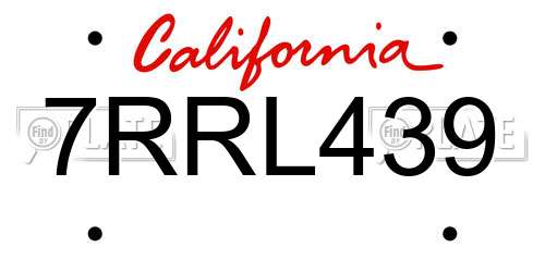 7RRL439 California License Plate