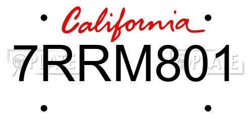 7RRM801 California License Plate