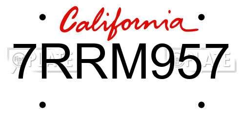 7RRM957 California License Plate