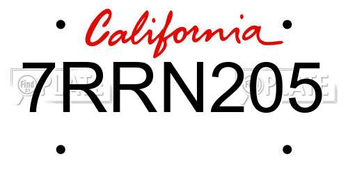 7RRN205 California License Plate