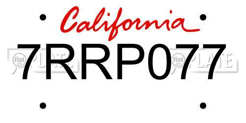 7RRP077 California License Plate