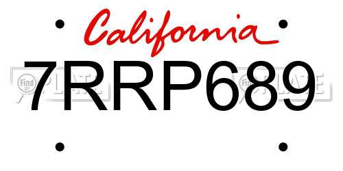 7RRP689 California License Plate