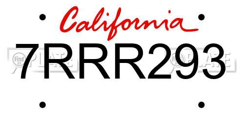 7RRR293 California License Plate