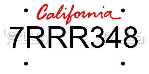 7RRR348 California License Plate