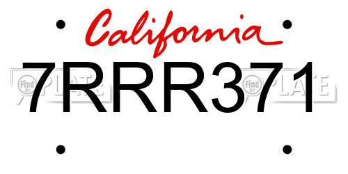 7RRR371 California License Plate