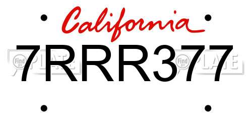 7RRR377 California License Plate