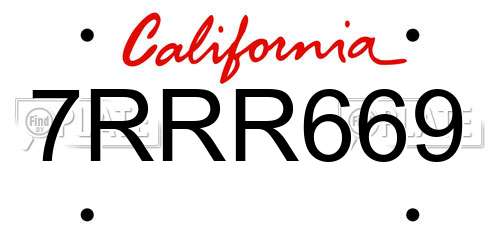 7RRR669 California License Plate