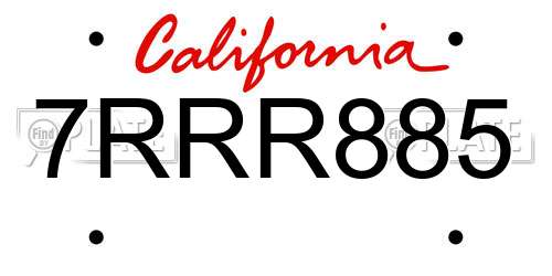 7RRR885 California License Plate