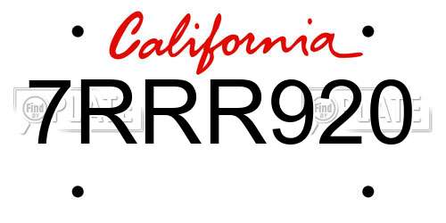 7RRR920 California License Plate