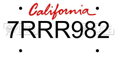 7RRR982 California License Plate