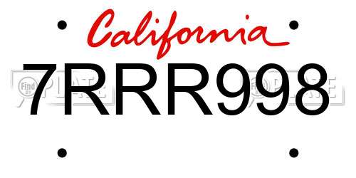 7RRR998 California License Plate