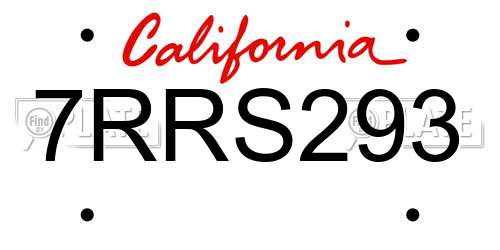 7RRS293 California License Plate