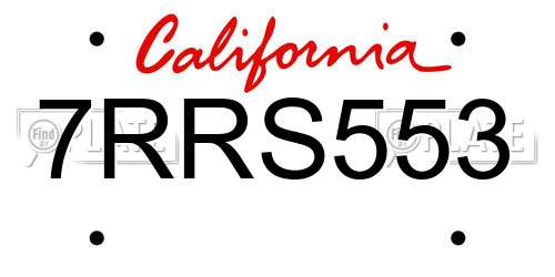 7RRS553 California License Plate