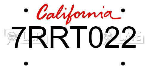 7RRT022 California License Plate