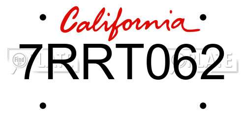 7RRT062 California License Plate