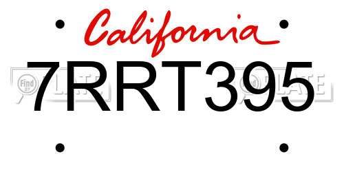7RRT395 California License Plate