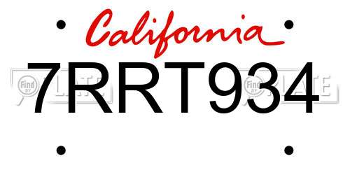 7RRT934 California License Plate