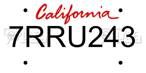 7RRU243 California License Plate