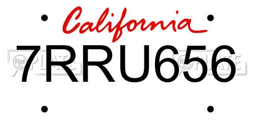 7RRU656 California License Plate