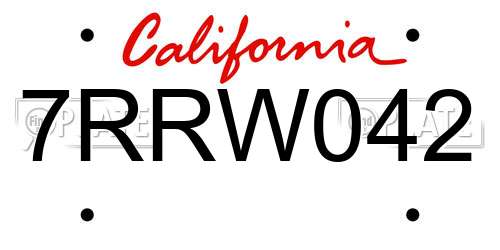 7RRW042 California License Plate