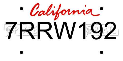 7RRW192 California License Plate