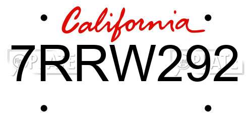 7RRW292 California License Plate
