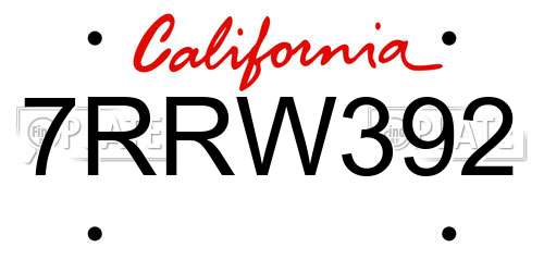 7RRW392 California License Plate