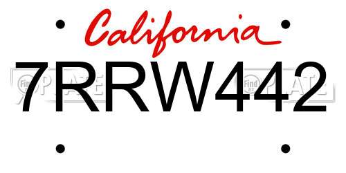 7RRW442 California License Plate