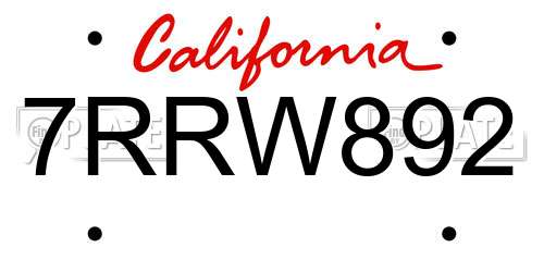 7RRW892 California License Plate