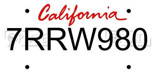 7RRW980 California License Plate
