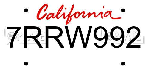 7RRW992 California License Plate