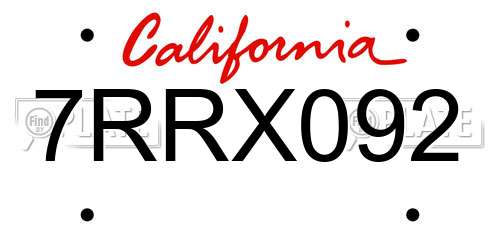 7RRX092 California License Plate