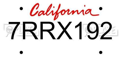 7RRX192 California License Plate