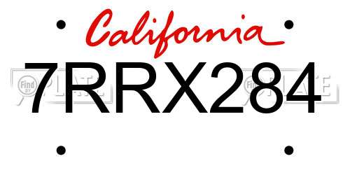 7RRX284 California License Plate